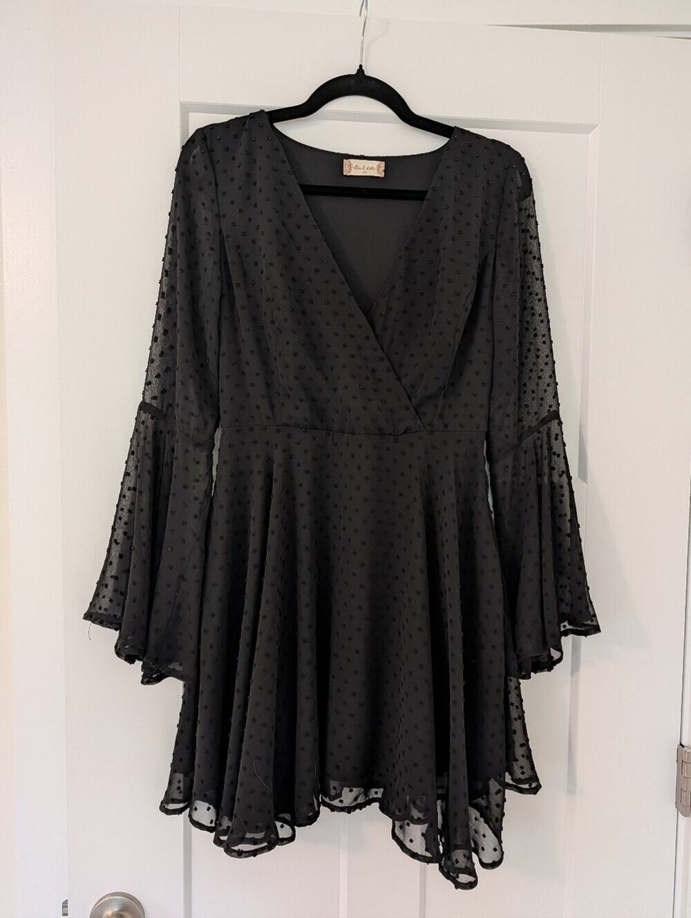 Altar'd State Black Surplice Swiss Dot Dress
